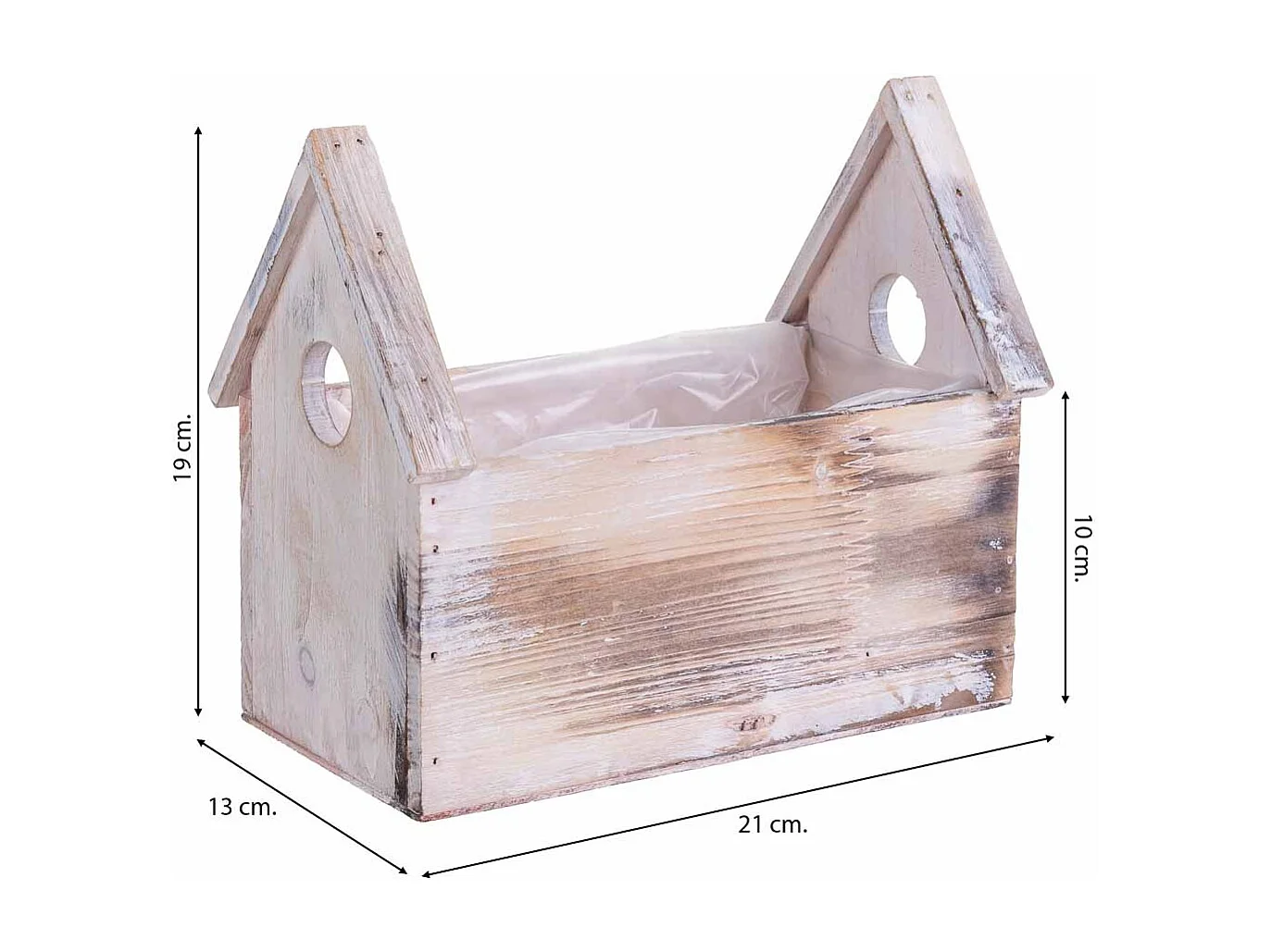 Soporte macetero de Madera rectangular 21x13x19/10h cm