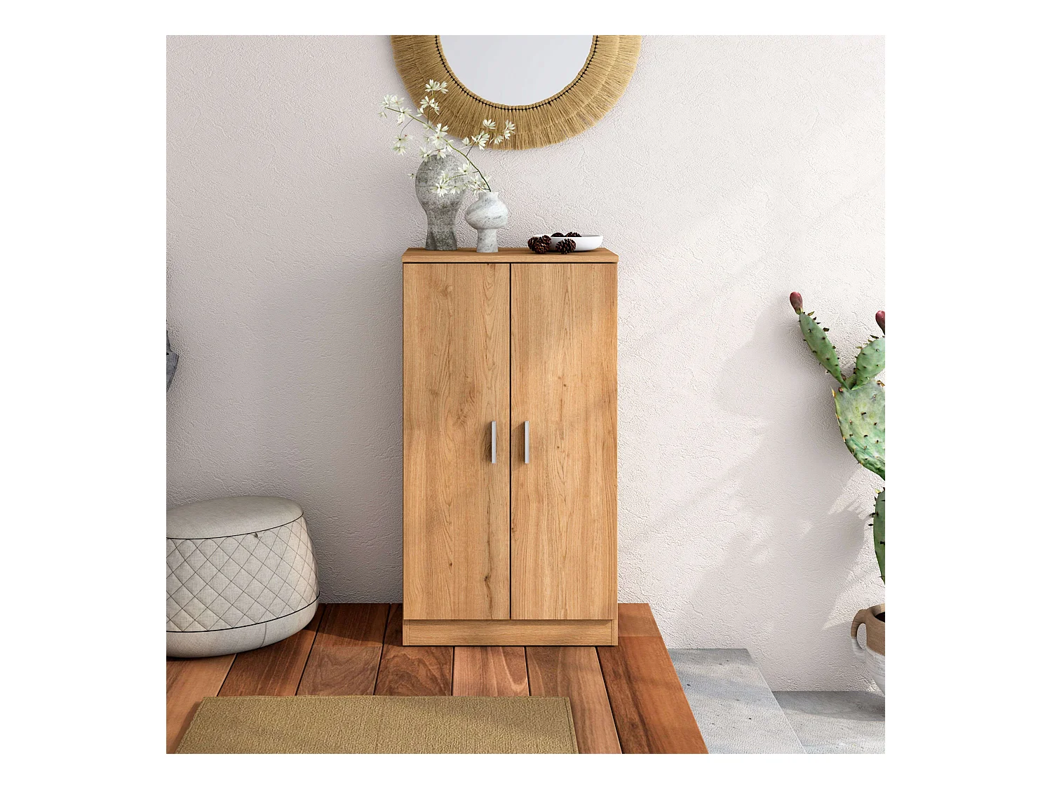 Étagère à chaussures Rhin pour couloir, armoire moderne en chêne naturel