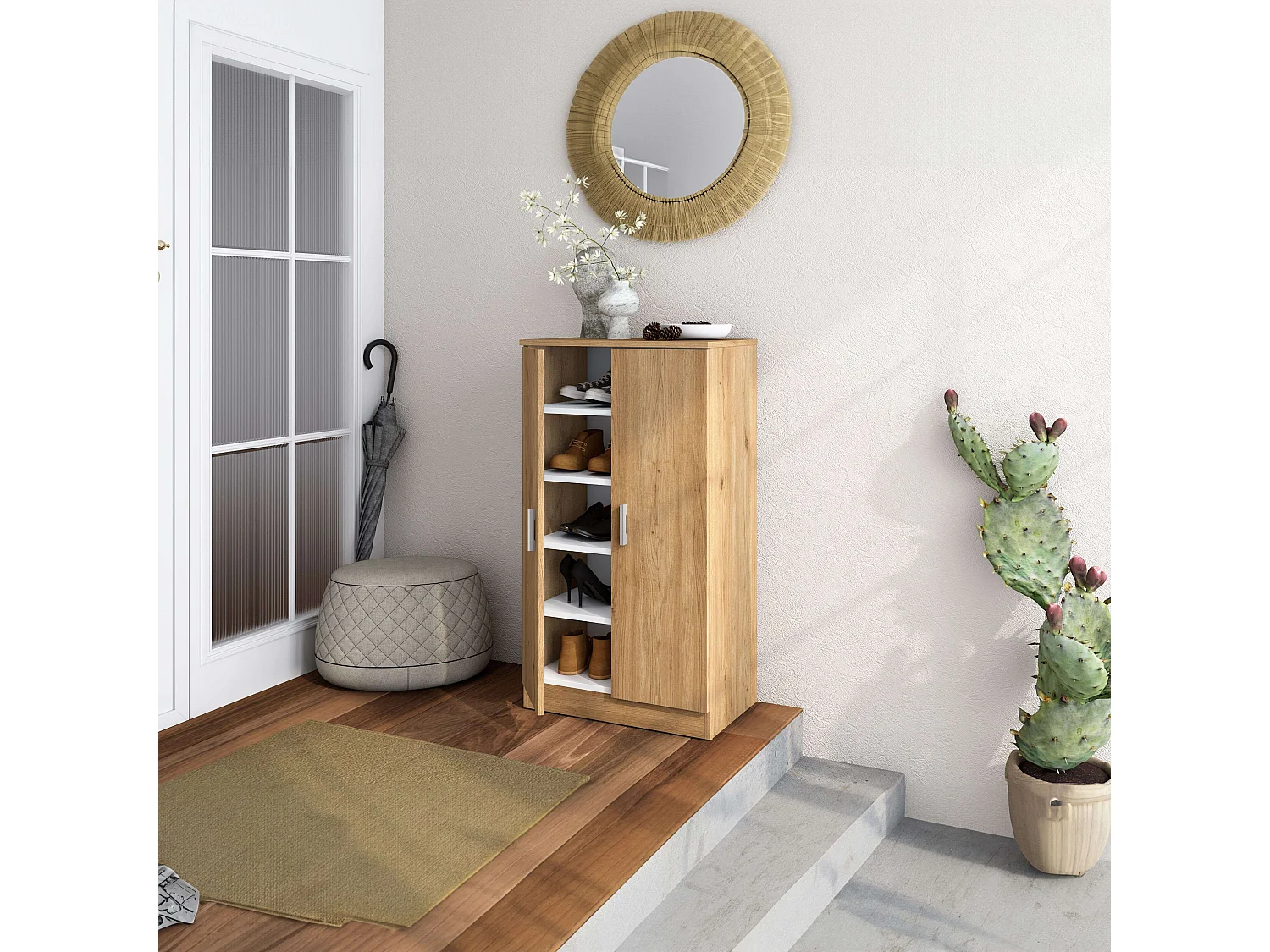 Étagère à chaussures Rhin pour couloir, armoire moderne en chêne naturel