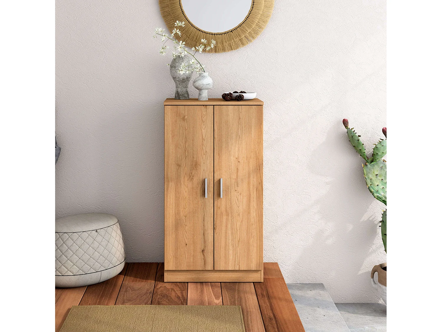 Étagère à chaussures Rhin pour couloir, armoire moderne en chêne naturel