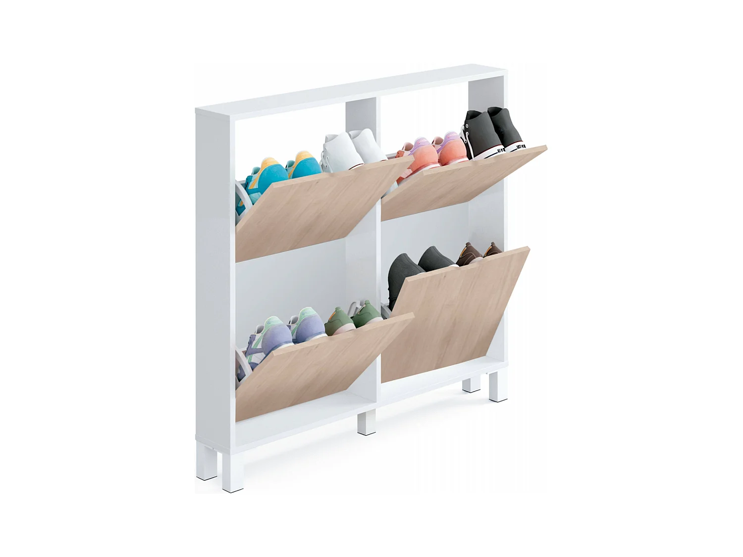 Meuble à chaussures étroit pour couloir en chêne blanc Mary 98 x 97 x 17 cm