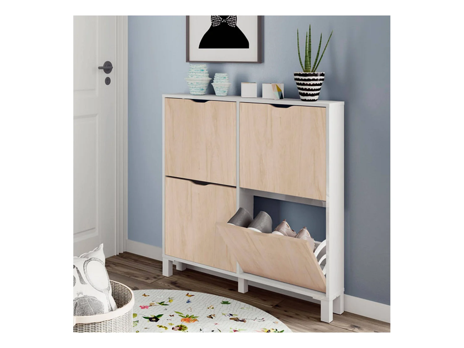 Meuble à chaussures étroit pour couloir en chêne blanc Mary 98 x 97 x 17 cm