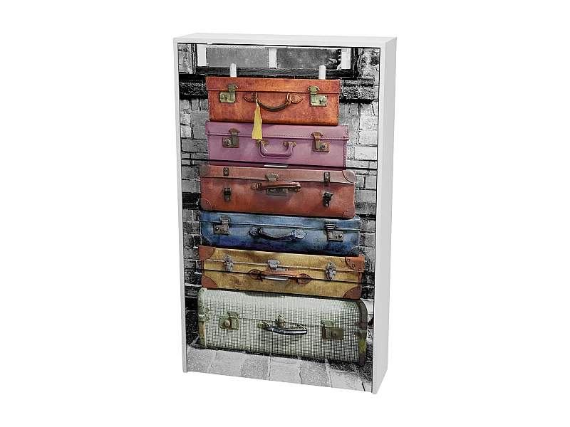 Sapateira para malas 3 portas com estampa branca moderna 117x60x24 cm