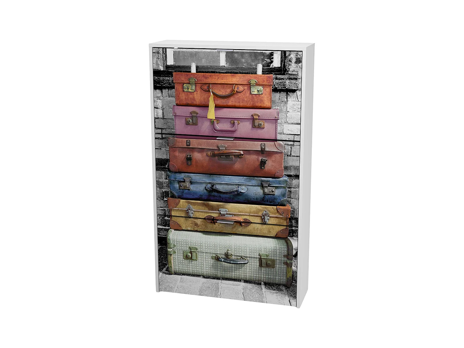 Valise à chaussures 3 portes avec imprimé blanc moderne 117 x 60 x 24 cm