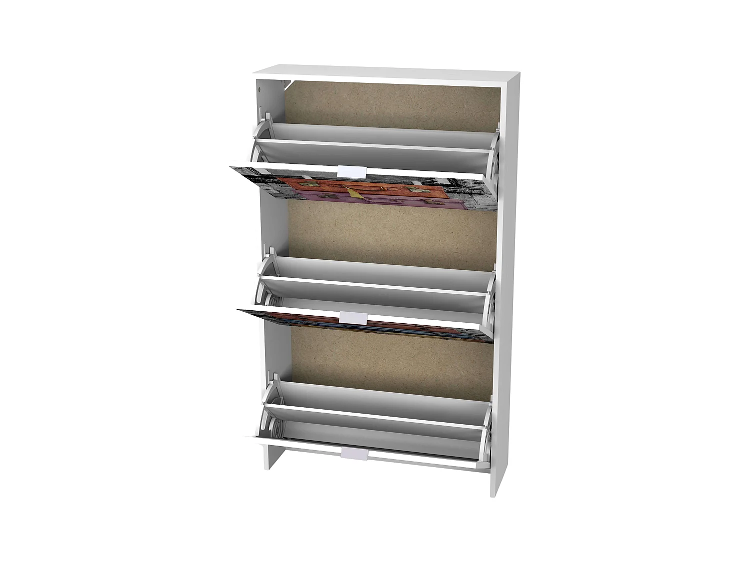 Valise à chaussures 3 portes avec imprimé blanc moderne 117 x 60 x 24 cm