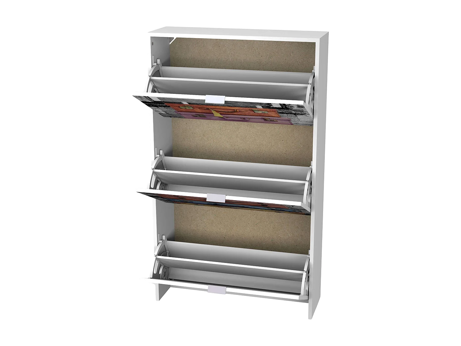 Zapatero Suitcase 3 Puertas c/Impresión Blanco Moderno 117x60x24 cm