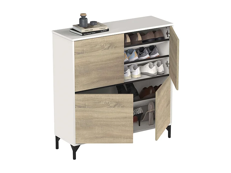 Sapateira Tokio 4 Portas 5 Prateleiras Carvalho Branco Fosco 101 cm