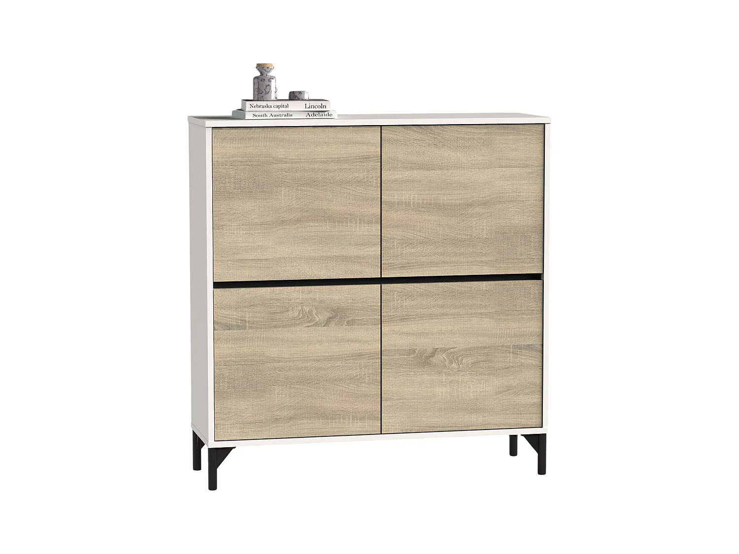 Étagère à chaussures Tokio 4 portes 5 étagères Chêne blanc mat 101 cm