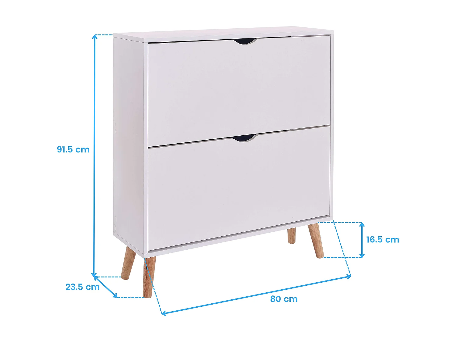 Meuble à chaussures Fiano blanc, 2 étagères nordiques, couloir, 80 x 92 x 24 cm