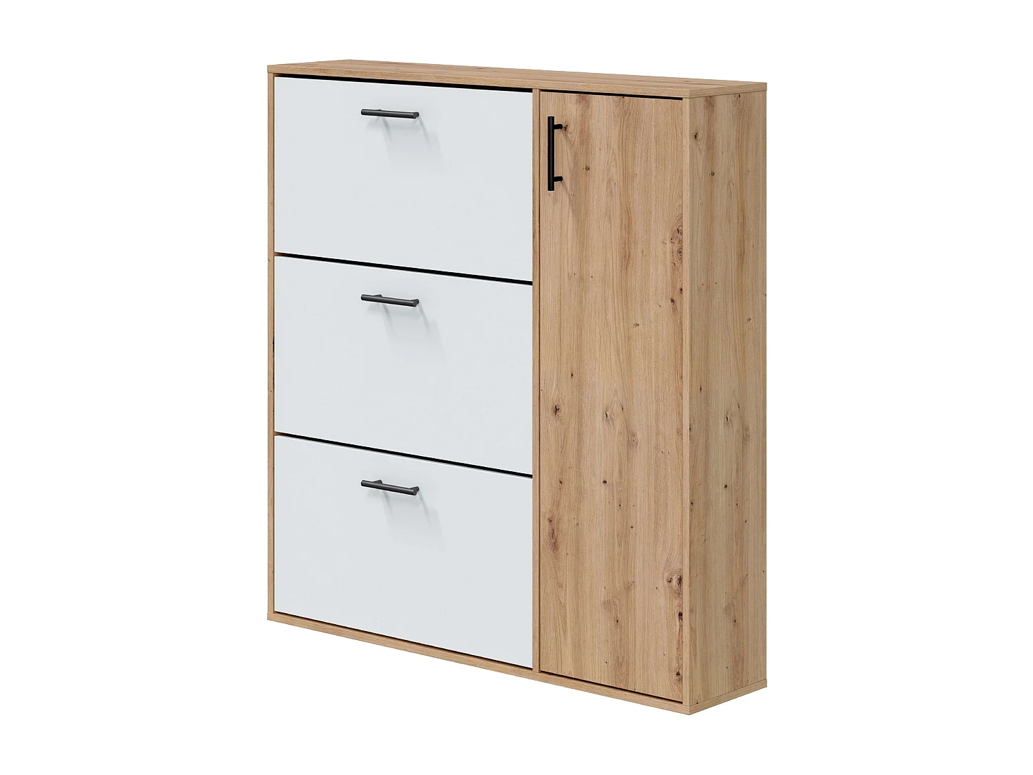 Zapatero con espejo 3 trampones y 1 puerta roble nodi/blanco 106x87x41 cm