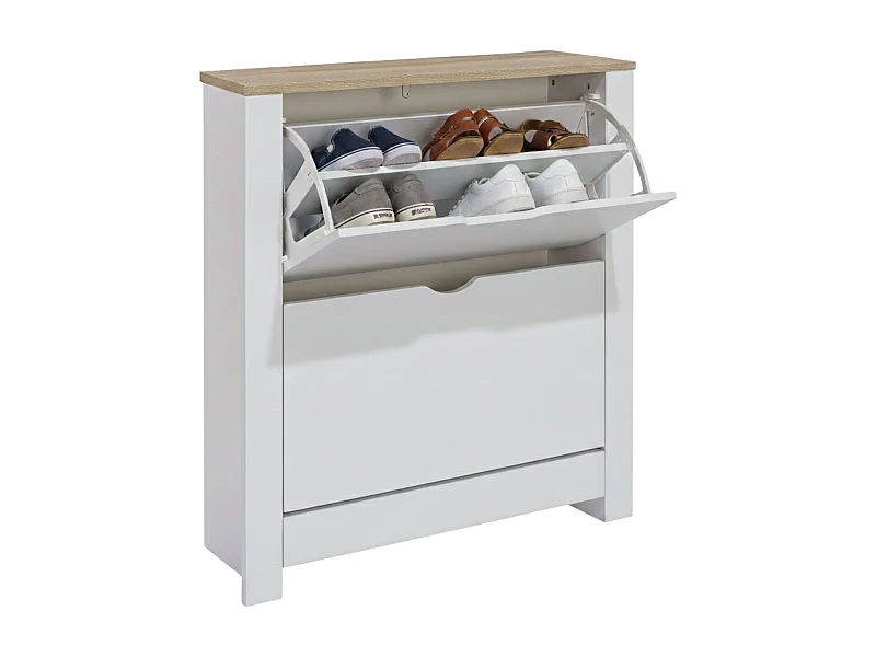 Zapatero Tivoli 2 trampones 1 cajón abatibles melamina blanco 81x74x24 cm