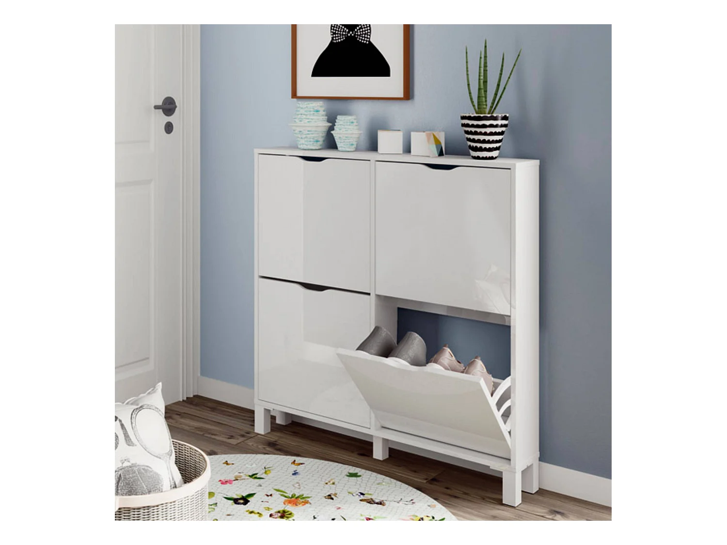 Étagère à chaussures Mary Narrow blanche pour couloir, 97 x 98 x 17 cm