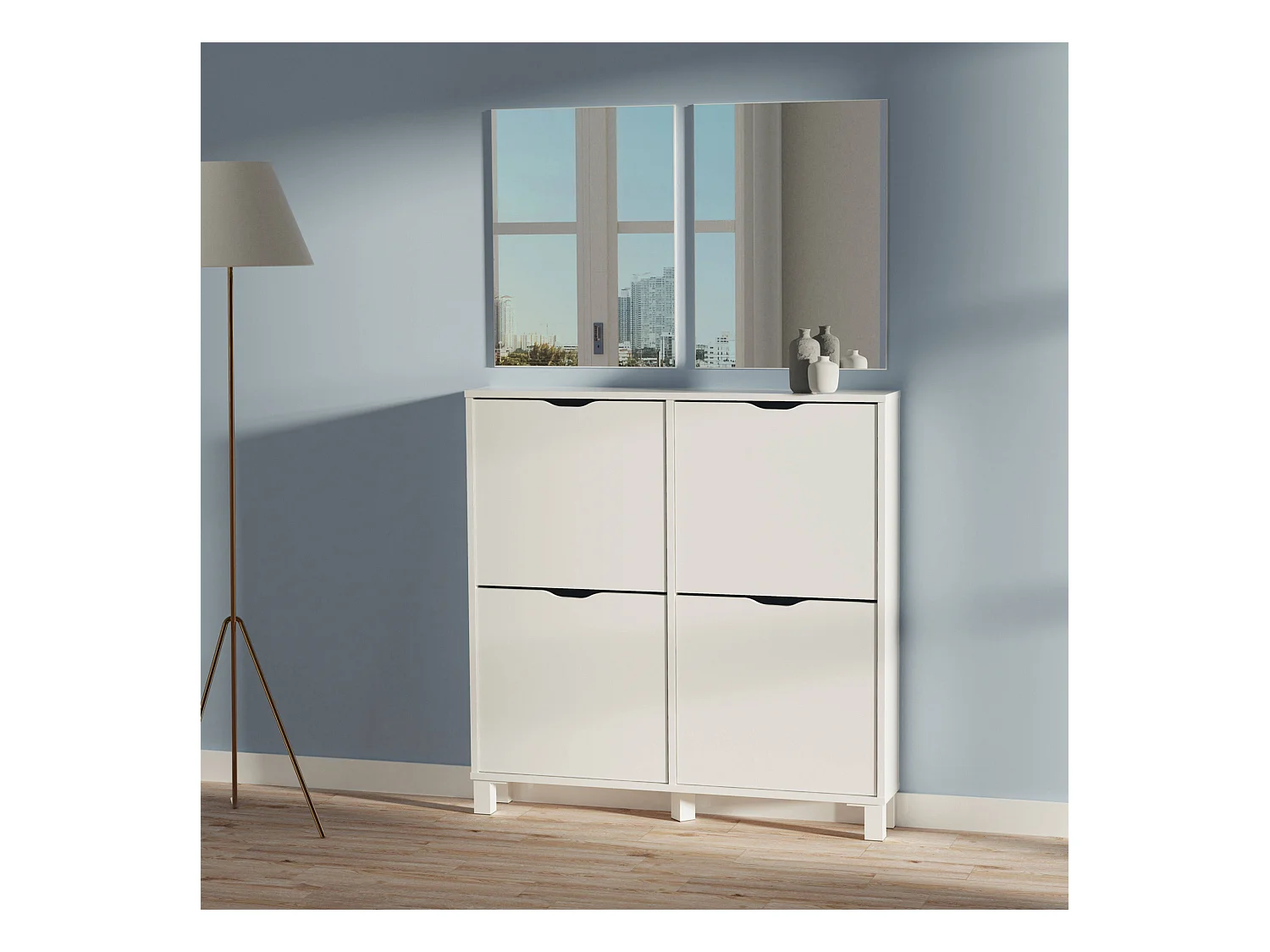 Étagère à chaussures Mary Narrow blanche pour couloir, 97 x 98 x 17 cm