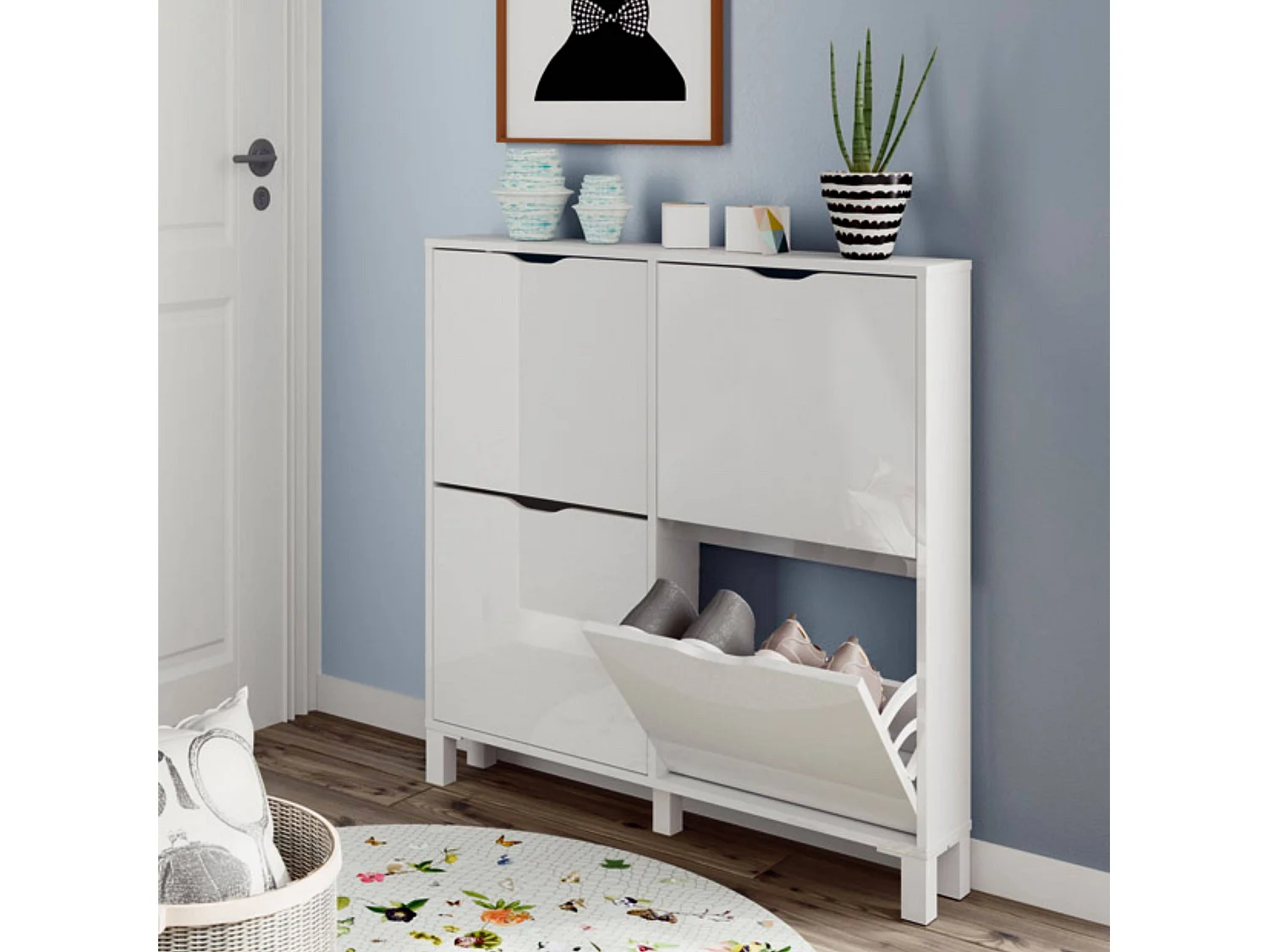 Étagère à chaussures Mary Narrow blanche pour couloir, 97 x 98 x 17 cm