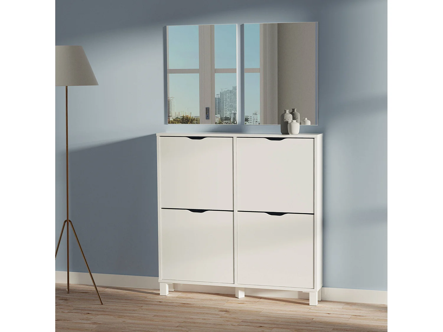 Étagère à chaussures Mary Narrow blanche pour couloir, 97 x 98 x 17 cm