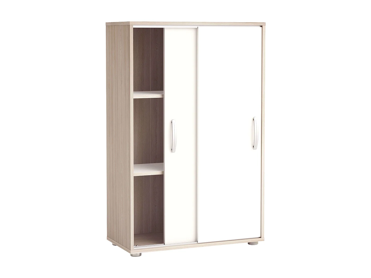 Zapatero Multiusos Puertas Correderas Blanco y Roble 106x68x33 cm