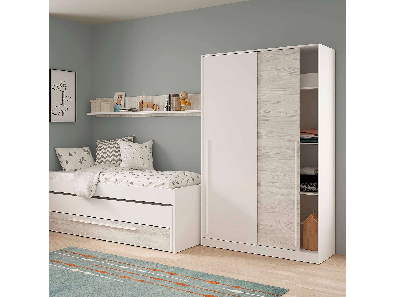 Zapatero Nano 2 Puertas Roble Shannon y Blanco Perla 91x54x24 cm