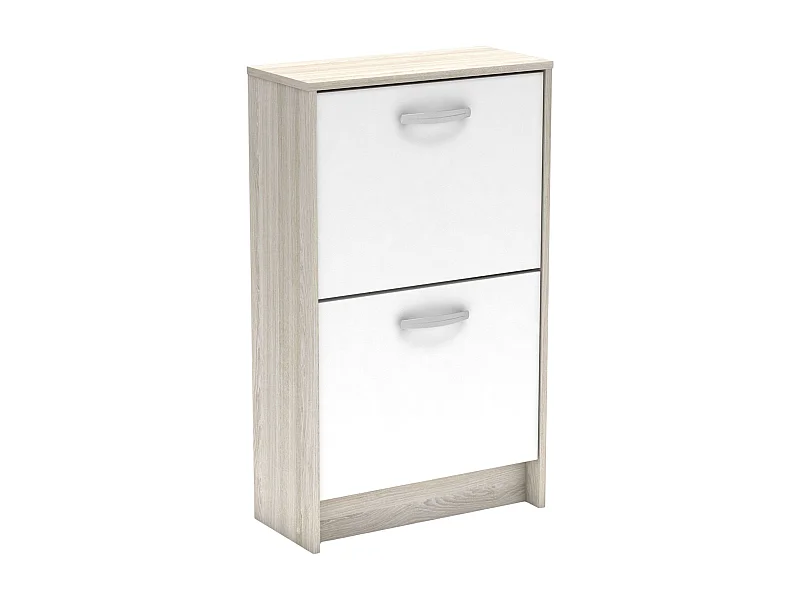 Zapatero Nano 2 Puertas Roble Shannon y Blanco Perla 91x54x24 cm