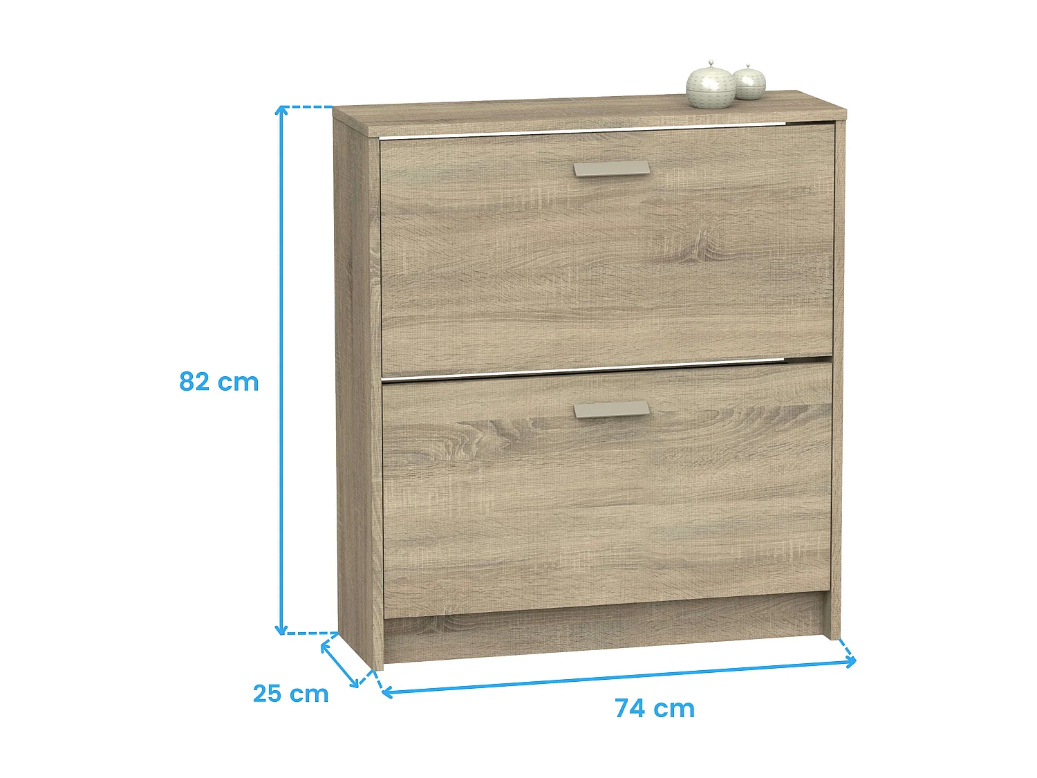 Meuble à chaussures 2 portes Tibet, suspendu, chêne cambrien, 82x74x25 cm