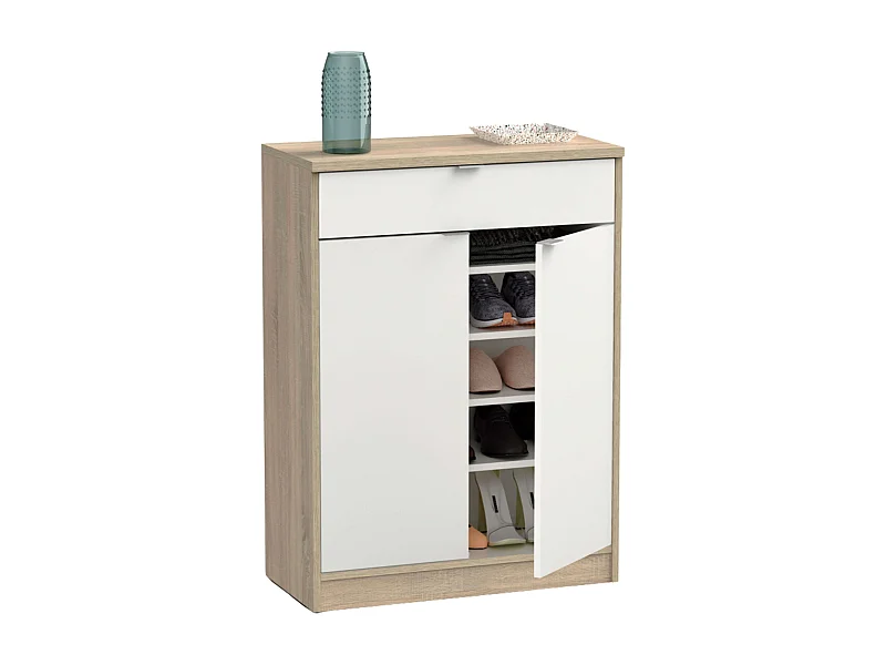 Sapateira Berlim Branco brilhante e Cambriano 101x75x36 cm