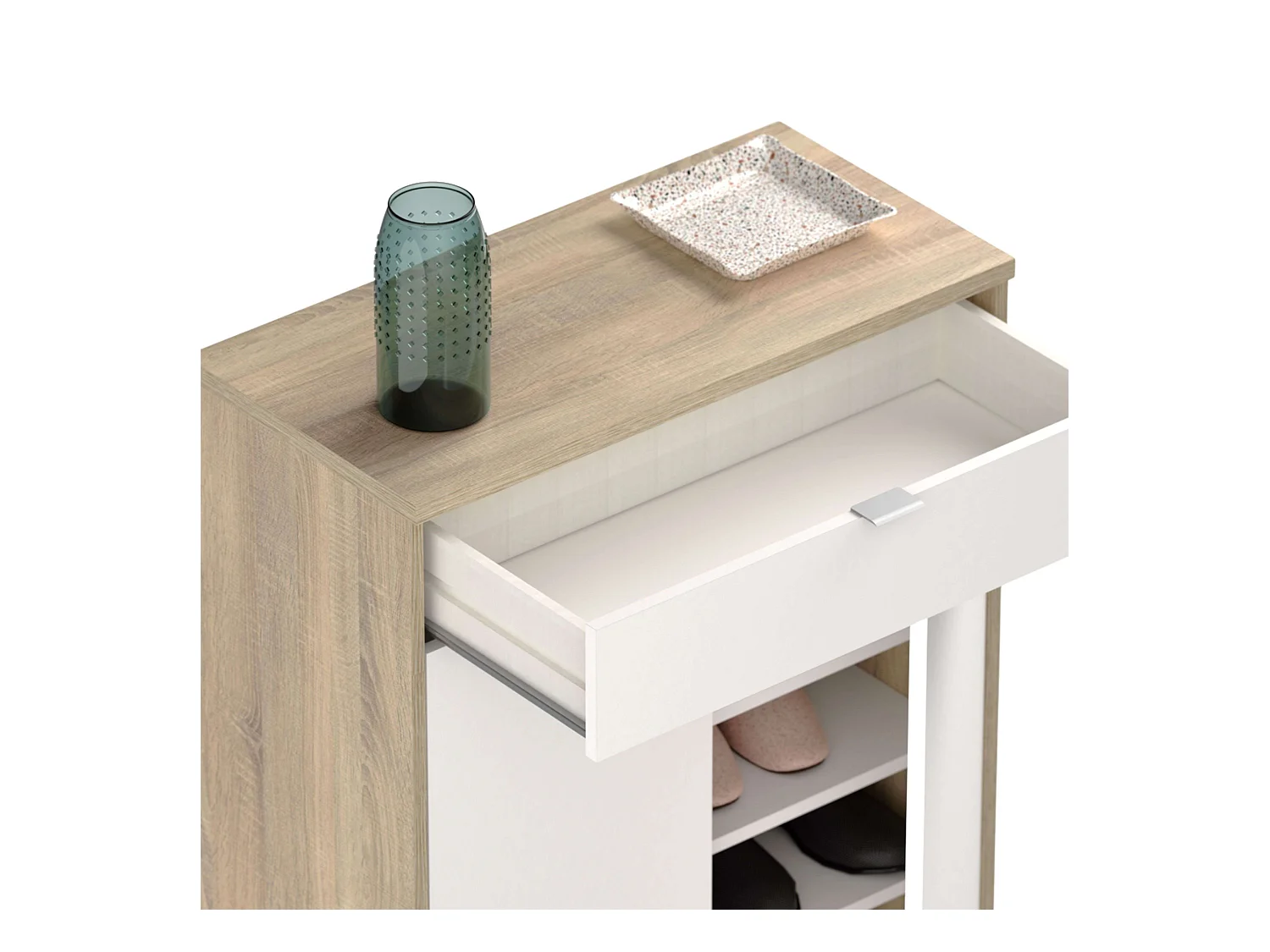 Sapateira Berlim Branco brilhante e Cambriano 101x75x36 cm