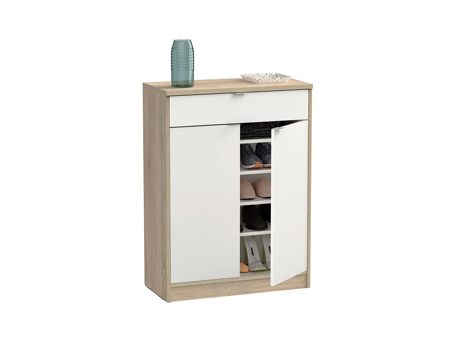 Sapateira Berlim Branco brilhante e Cambriano 101x75x36 cm