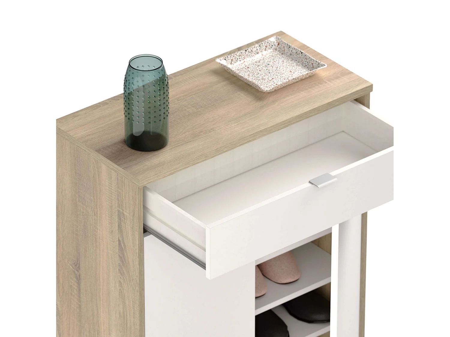 Sapateira Berlim Branco brilhante e Cambriano 101x75x36 cm