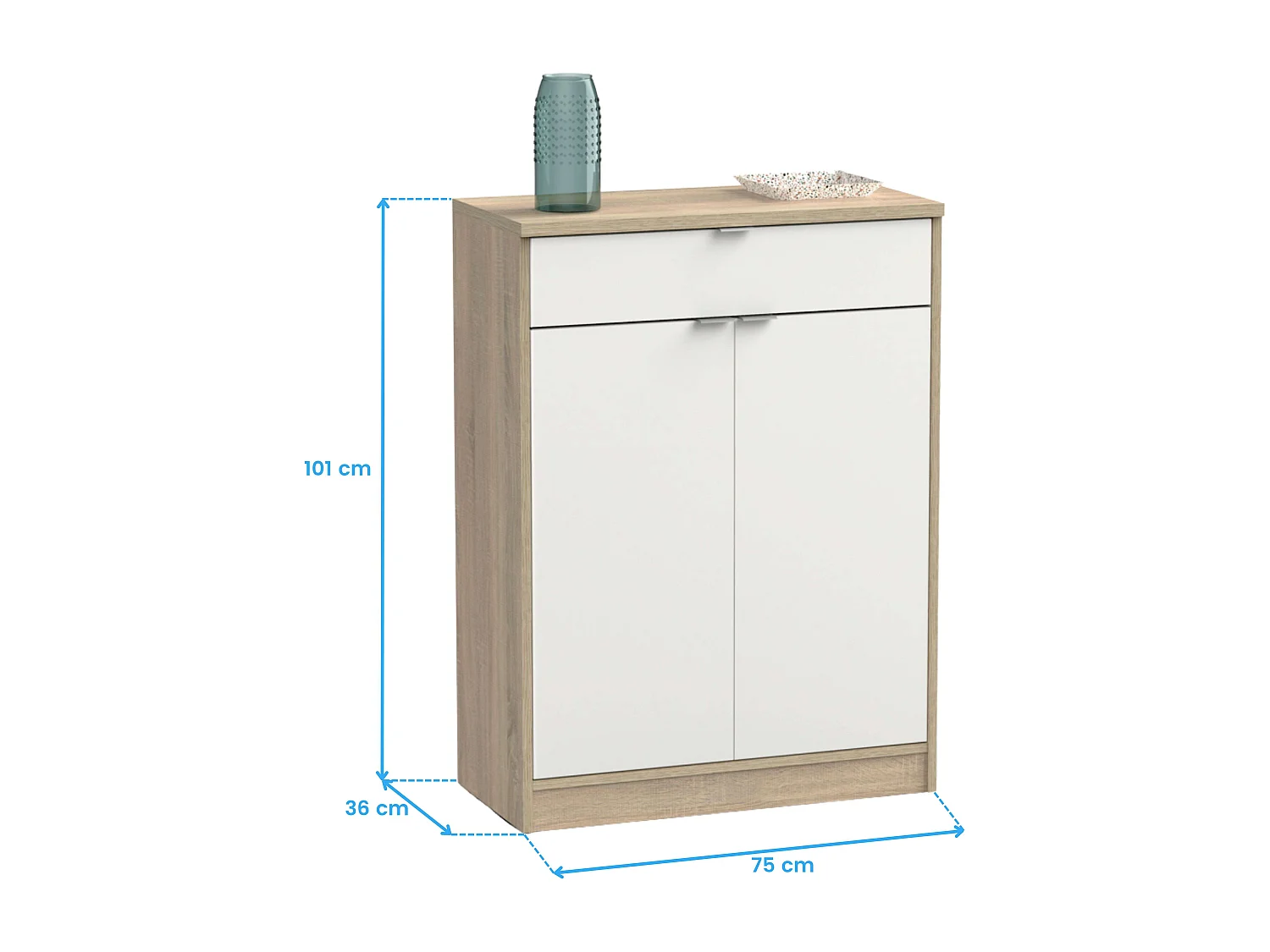 Sapateira Berlim Branco brilhante e Cambriano 101x75x36 cm