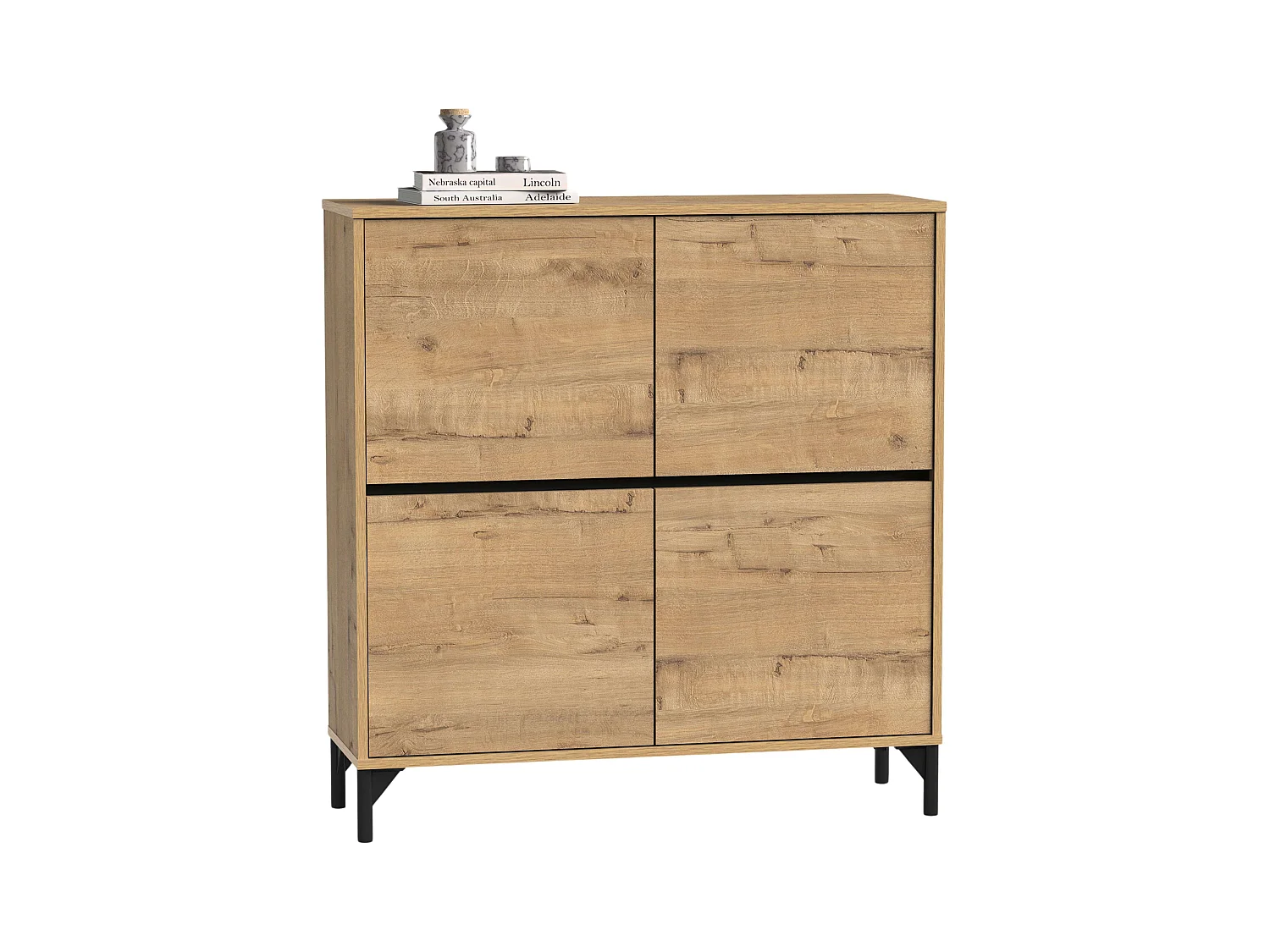 Étagère à chaussures Tokio 4 portes 5 étagères Meuble d'entrée Chêne doré 101 cm