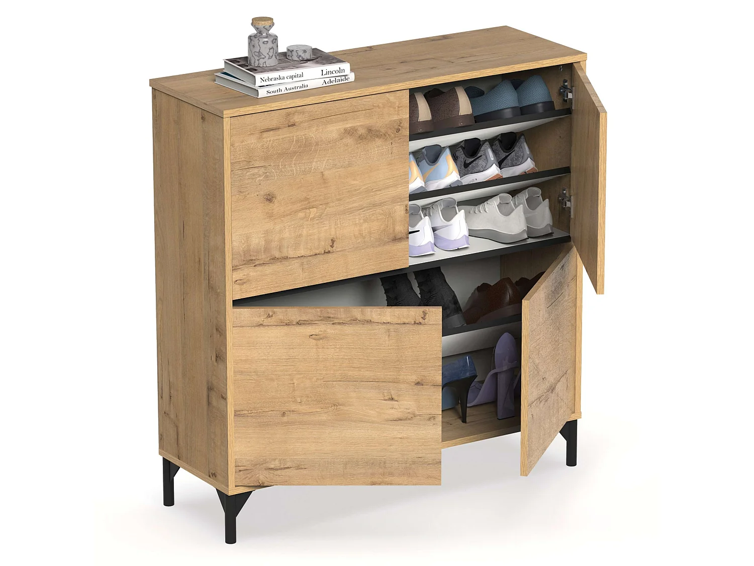 Zapatero Tokio 4 Puertas 5 Baldas Mueble Pasillo Roble Gold 101 cm