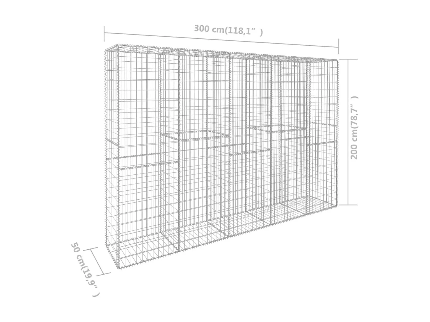 Mur en gabion-Panier de gabion avec couvercle Acier galvanisé 300x50x200 cm