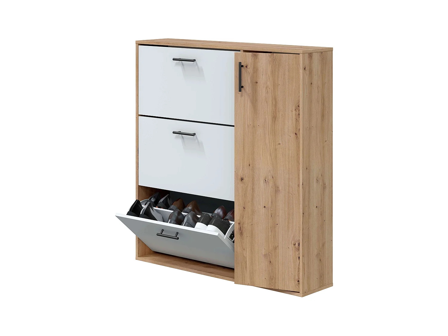 Meuble à chaussures d'entrée 4 portes, capacité 24 paires, chêne Nodi/blanc, 105 x 112 x 24 cm