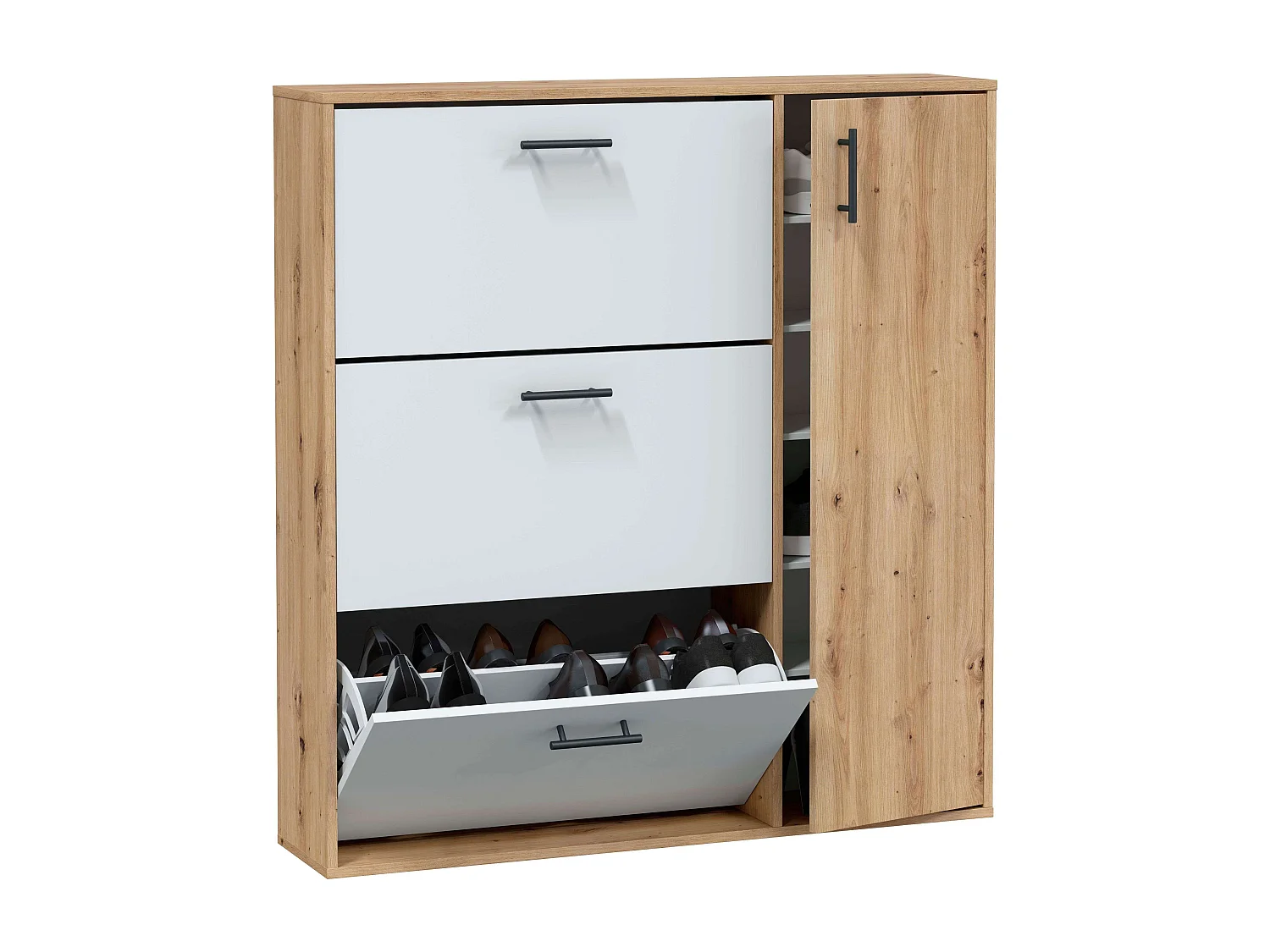 Sapateira para Corredor 4 Portas, Capacidade 24 Pares Carvalho Nodi/Branco 105x112x24 cm