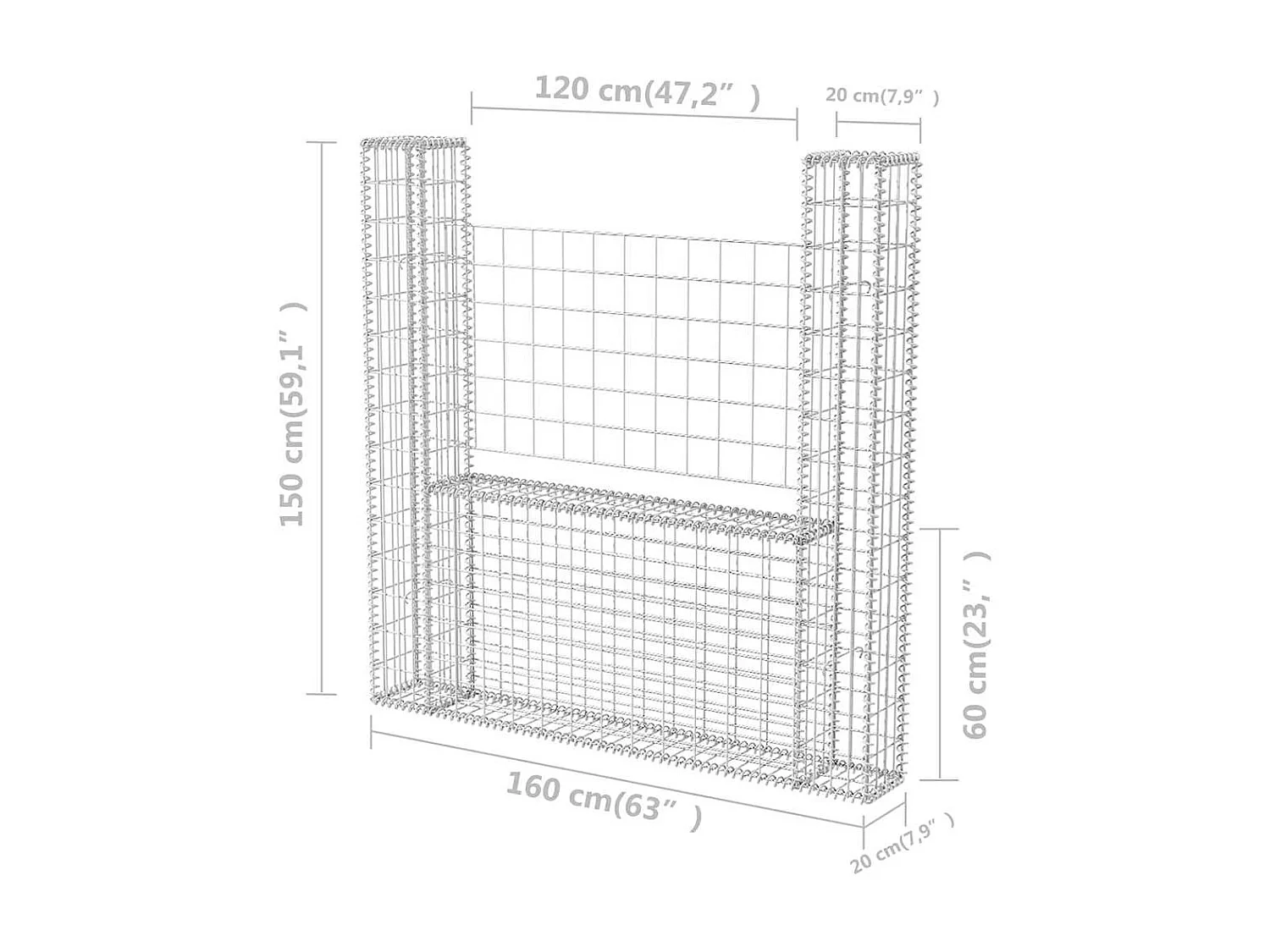 Panier de gabion-Mur en gabion en forme de U Acier galvanisé 160x20x150 cm