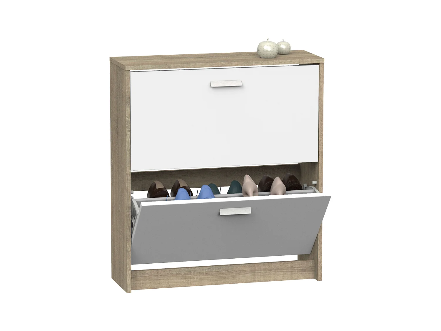 Zapatero 2 Puertas Tibet Roble Cambrian Blanco 74 cm