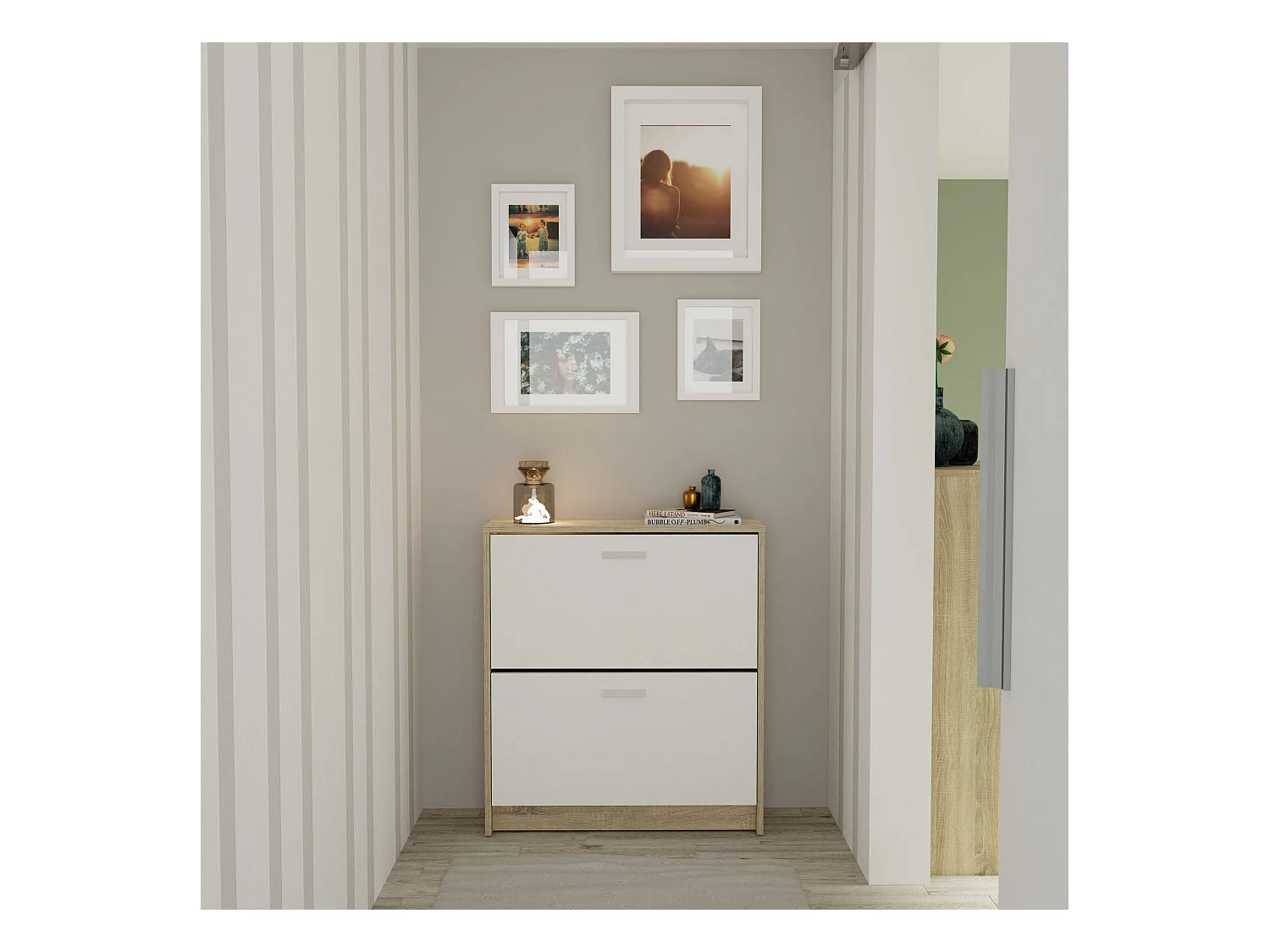 Zapatero 2 Puertas Tibet Roble Cambrian Blanco 74 cm