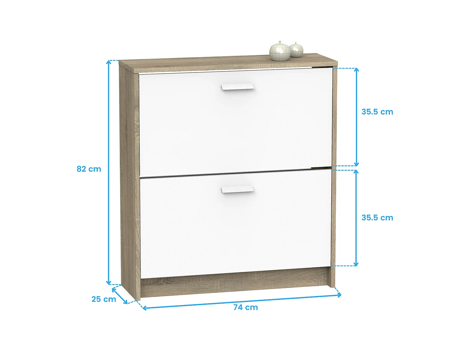 Zapatero 2 Puertas Tibet Roble Cambrian Blanco 74 cm