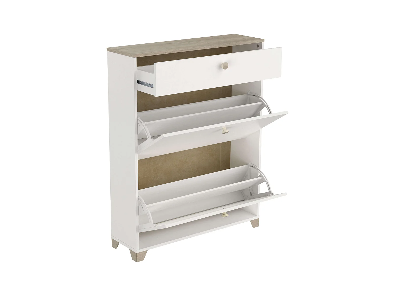 Étagère à chaussures Kronberg blanche et chêne 81 x 104 x 24 cm pour couloir/réception