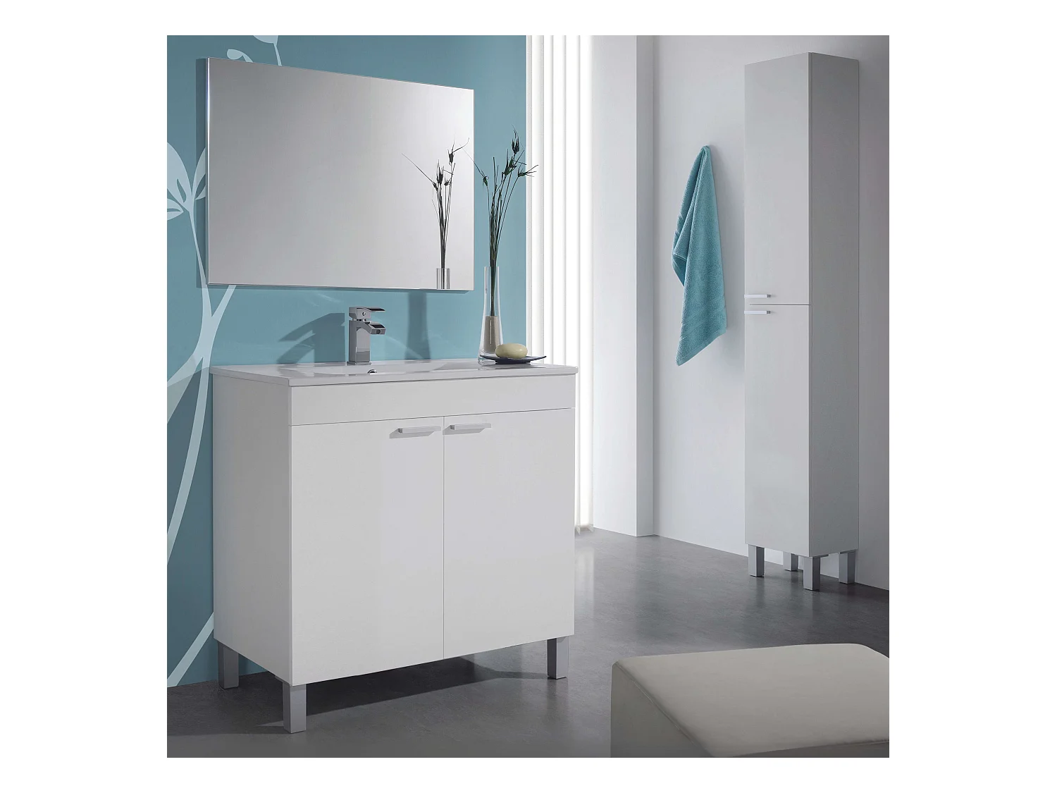 Corredor Neo com Sapateira em Azul e Branco Brilhante 110x80x25 cm