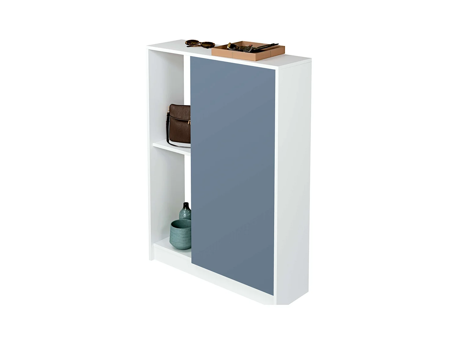 Corredor Neo com Sapateira em Azul e Branco Brilhante 110x80x25 cm
