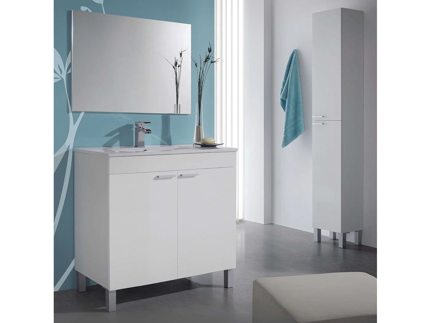 Corredor Neo com Sapateira em Azul e Branco Brilhante 110x80x25 cm