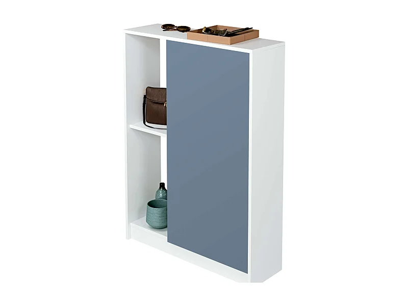 Corredor Neo com Sapateira em Azul e Branco Brilhante 110x80x25 cm