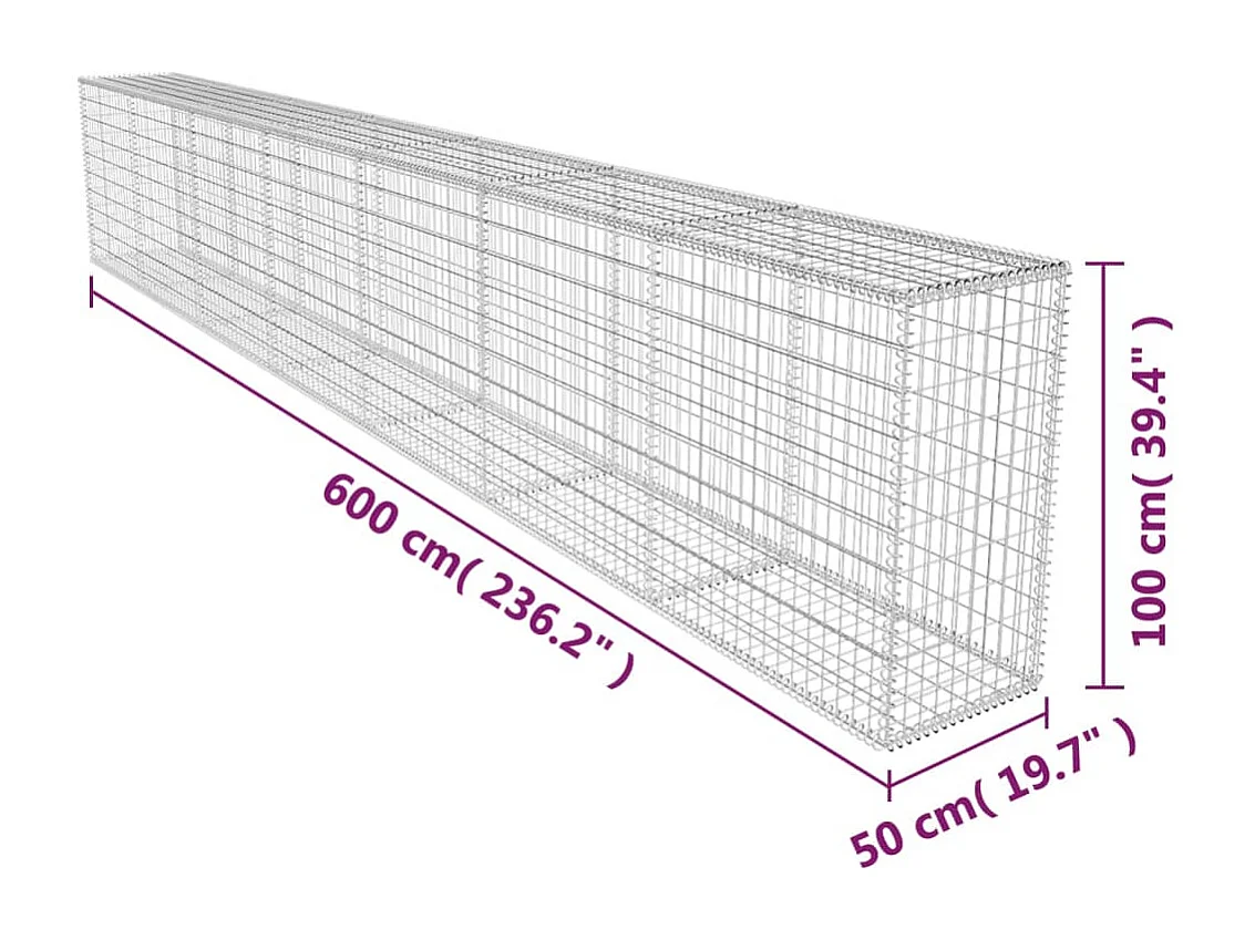 Mur en gabion-Panier de gabion avec couvercle Acier galvanisé 600x50x100 cm