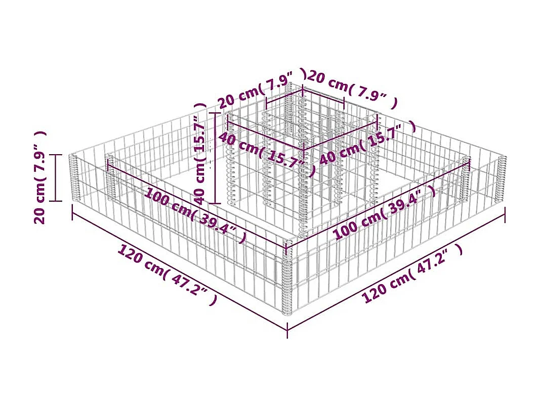 Jardinière-Bac à fleurs-Pot de fleurs à gabion Acier galvanisé 120x120x20 cm
