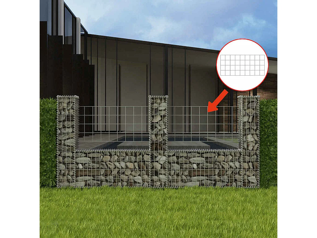 Panier de gabion-Mur en gabion en forme de U Acier galvanisé 240x20x100 cm