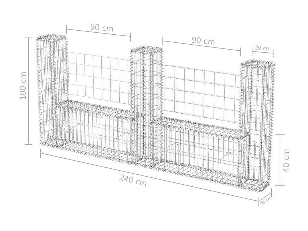 Panier de gabion-Mur en gabion en forme de U Acier galvanisé 240x20x100 cm