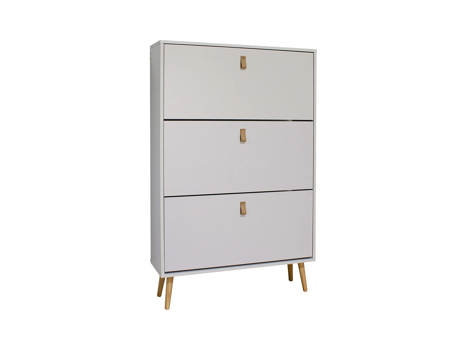 Sapateira branca Anzio com 3 portas dobráveis, melamina, 129x80x24 cm