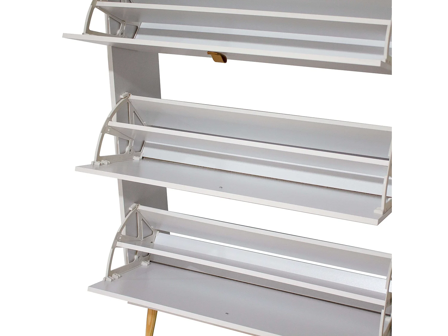 Meuble à chaussures Anzio blanc avec 3 portes pliantes, mélaminé, 129x80x24 cm