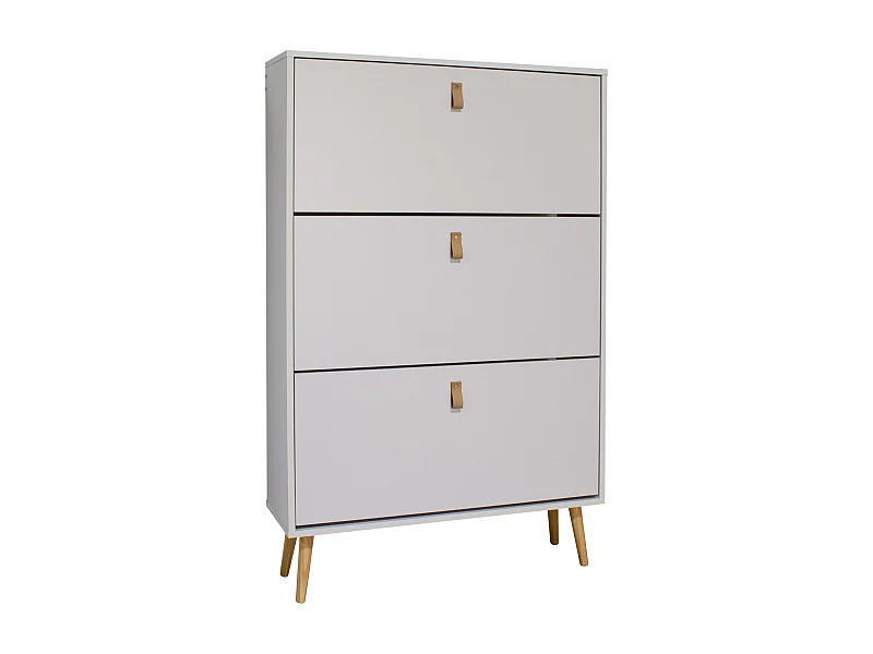 Sapateira branca Anzio com 3 portas dobráveis, melamina, 129x80x24 cm