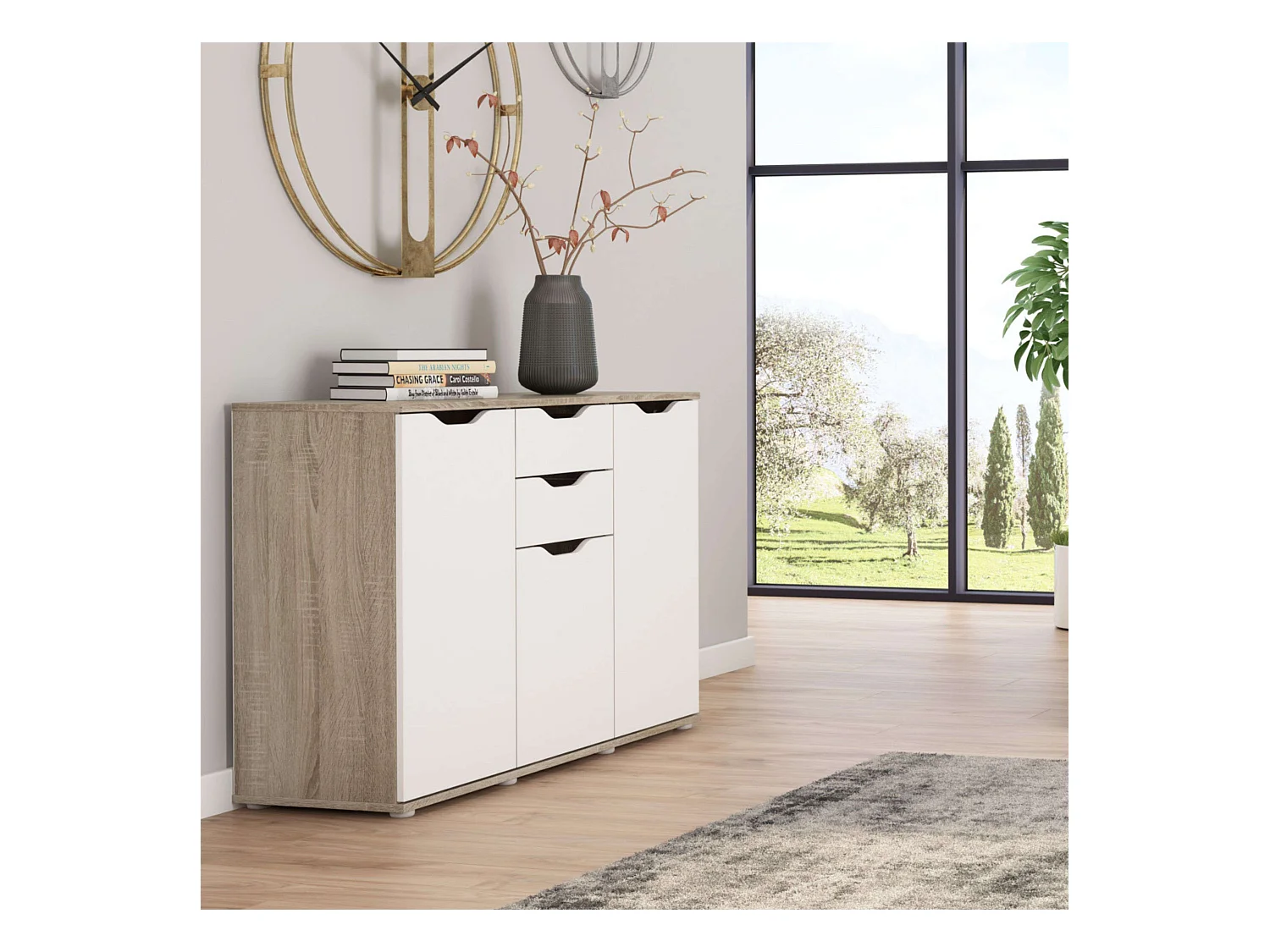 Aparador Parc salón 2 cajones 3 puertas roble/blanco 108x78.7x38 cm